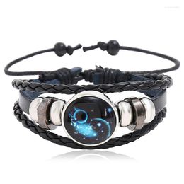 Bedelarmbanden bpk021 lichtgevende twaalf constellaties verstelbare koehide geweven sieraden mannen accessoires bracelet femme 2022 joyeria