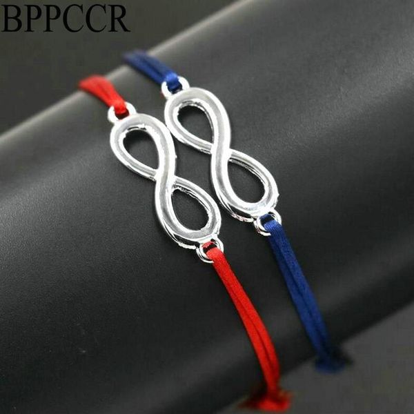 Bracelets de charme BPPCCR 2pcs / Set Lucky Digital 8 Infinity Corde Rouge Corde Fil Tresse Lignes Colorées Femmes Amoureux Pulseira Bijoux272c