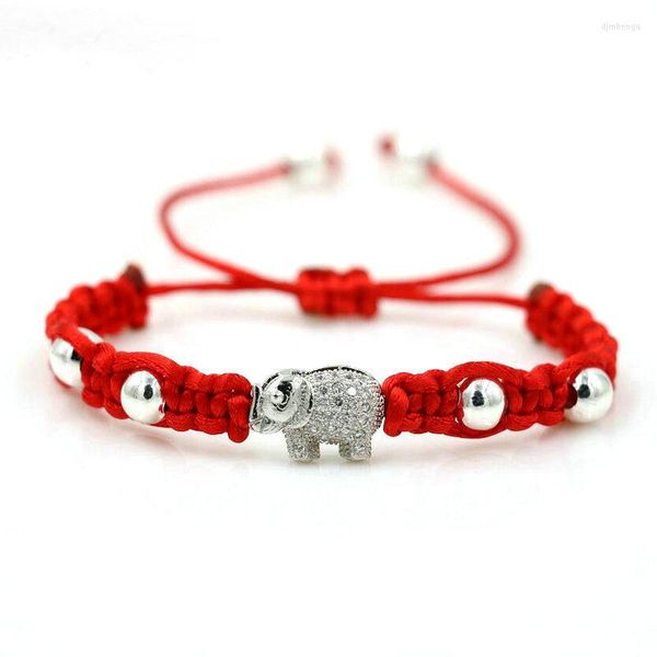 Pulseras con dijes BPPCCR Mirco CZ brillante rinoceronte cuerda roja hilo trenzado macramé Chakra de la suerte mujeres bebé niña Pulseira