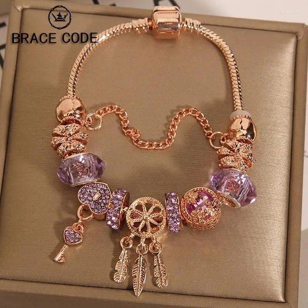 Pulseras de encanto Código de pulsera Lavanda Pulsera de cristal púrpura para mujer Ins Diseño pequeño Fino Dream Catcher Love Lock Colgante