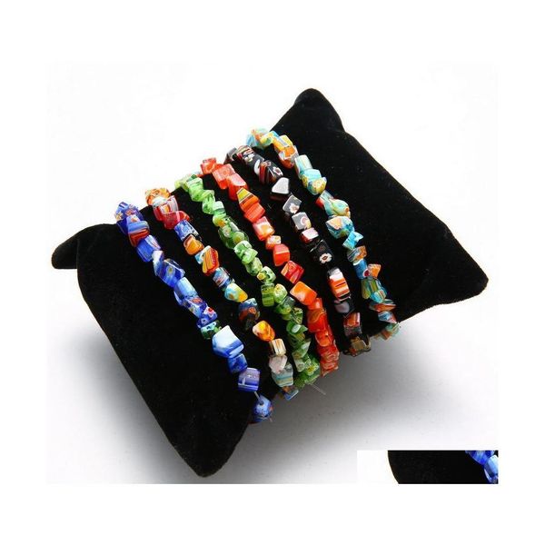 Pulseras con dijes Pulsera Brazalete Grano de piedras preciosas Cristal Millefiori Vidrio Cuarzo Chip Elástico Gota Entrega Joyería Dh2Z1