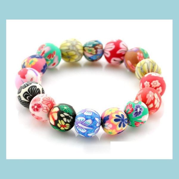 Pulseras con dijes Brazalete Nueva arcilla polimérica Flor Colorf Cuentas redondas Pulseras con dijes Entrega directa 2022 Joyería Dhudw