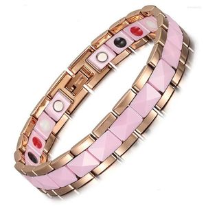 Pulseras con dijes Pulsera Salud Femenina Moda Cerámica Rosa Terapia Magnética Señoras Brazalete Germanio Joyería Para Mujeres Entrega Directa Dhuec