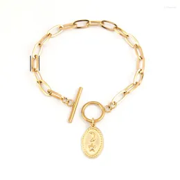 Bracelettes de charme bracelet pour femmes étoiles de la lune de lune rond rond gold couleur en acier inoxydable bijoux à bascule