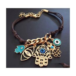 Bracelets de charme Bracelet Hamsa Main Coeur Perles Turc Pseras Bleu Mauvais Oeil Drop Livraison Bijoux Dv9 Otekn