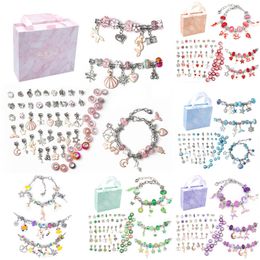 Charm Bracelets Kit de pulsera para mujer DIY Fabricación de joyas Accesorios Metal Charms Set Niños Granos macroporosos hechos a mano Trend Hand String 221105