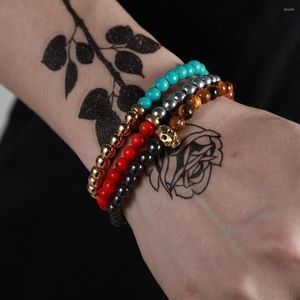 Bracelets de charme Bracelet Men Accessoires Lapis Tiger Eye Beads Skull Erkek Bileklik Set Bijoux Elastic pour femmes Pulseras Mujer