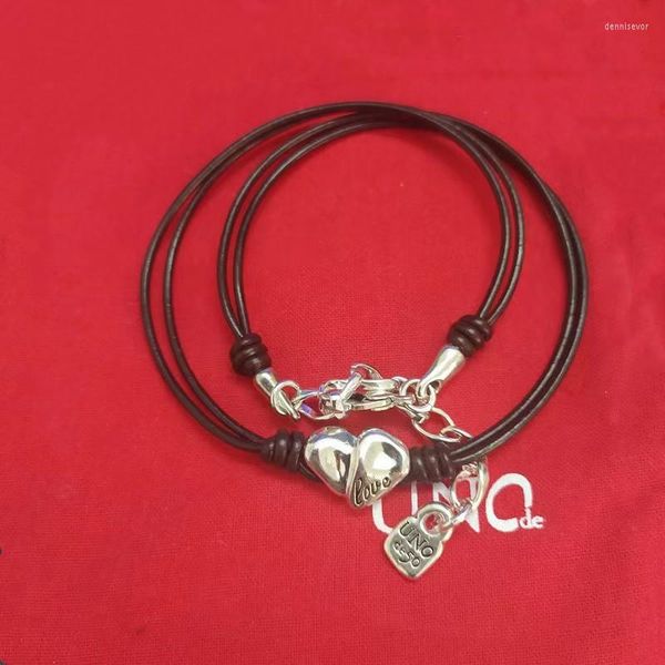 Pulseras con dijes Collar de pulsera Cupido Corazón Amor Chapado en plata Hombres y mujeres Pareja Cuerda de cuero Regalo de Navidad