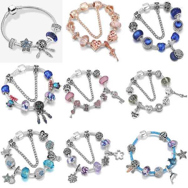 Charm Bracelets Bracelet Pendant Beads Diy Pandola Charms para la fabricación de joyas Accesorios Mujeres Dolphin Starfish Feather Heart Chains Star