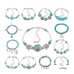 Charme Bracelets Bracelet En Gros Mode Vintage Turquoise Perlé Roman Pour Femmes Bijoux Accessoires Infinity Bohème Sier Drop D Dhxfa