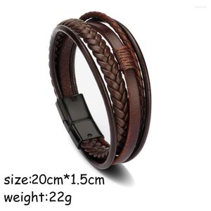 Pulseras con dijes de cuero trenzado para hombres Brazalete con dijes Heren en color negro y marrón con brazalete elegante magnético Joyería masculina