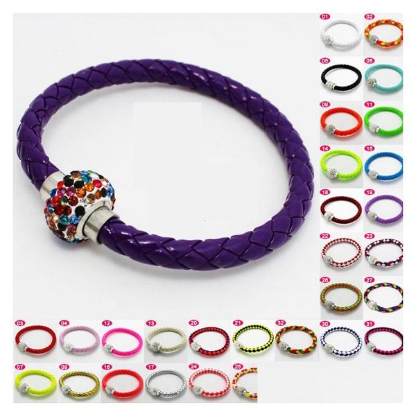 Bracelets De Charme Tressé En Cuir Pu Bouton Magnétique Bracelet Cz Disco Cristal Perle Bracelet Mticolor Artisanat Cadeau Drop Delivery Jewelr Dhd5U