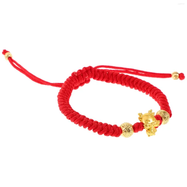 Pulseras de encanto Pulsera de cuerda trenzada Mujeres rojas Dragón Año Tejido Cadena de muñeca Joyería