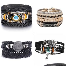 Bracelets à breloques Tressé Wrap Bracelets à breloques en cuir pour hommes Perles en bois de gouvernail Vintage Bracelets tribaux ethniques 195 D3 Drop Delivery Dhu39