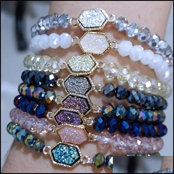 Pulseras de encanto Marca Drusy Druzy Pulsera 6 mm Facetado Vidrio Cuentas de cristal Pulseras elásticas para mujeres Chica Lady Joyería Drop Entrega DHTDS