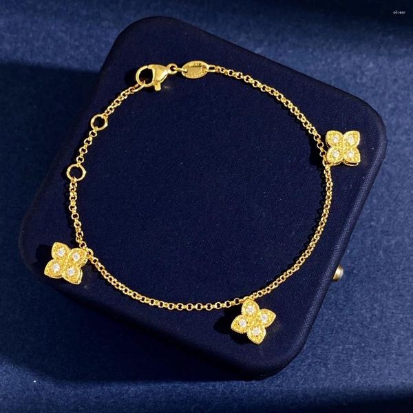 Pulseras con dijes Pulsera de latón Colgante de flor de oro plateado 18 K Joyería RC