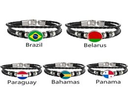 Pulseras con dijes Brasil Bielorrusia Paraguay Bahamas Bandera de Panamá Pulsera de cuero multicapa Moda Hombres y mujeres Joyería 7382079