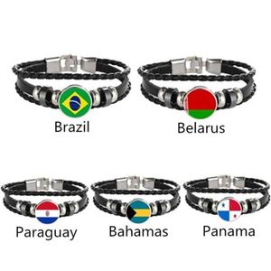 Bedelarmbanden Brazilië Wit -Rusland Paraguay Bahamas Panama vlag Meerlagige leer armband Fashion Men and Women Jewelry334L