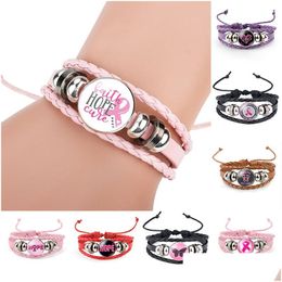 Bracelets de charme sensibilisation au cancer du sein ruban rose pour les femmes marchant le bracelet en cuir de guérison mode croire espoir foi bijoux Dhuhz