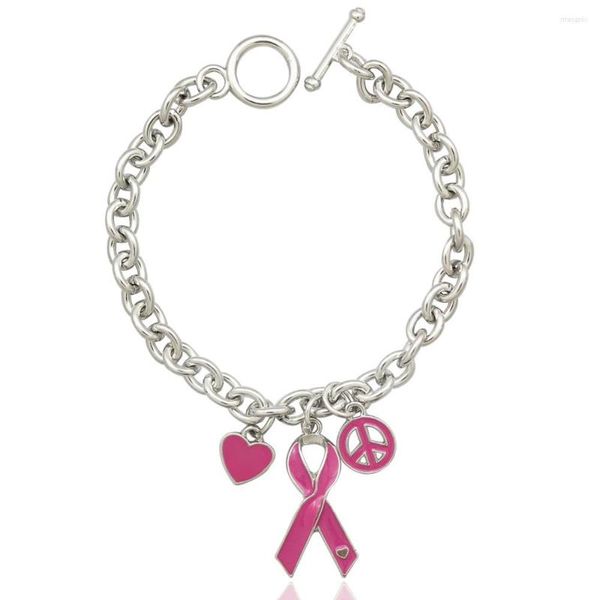 Bracelets de charme sensibilisation au cancer du sein ruban rose coeur paix lien chaîne bracelet à breloques bracelet bijoux Pulseira Feminina goutte
