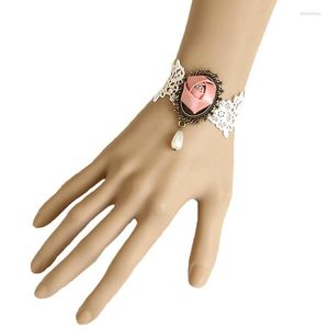 Bracelets de charme Bridal Hand Fleur rose rose Rose Blanc Bracelet Drop bracelet Bronze Metal Wedding Party Gothic Lolita Vintage Fashion