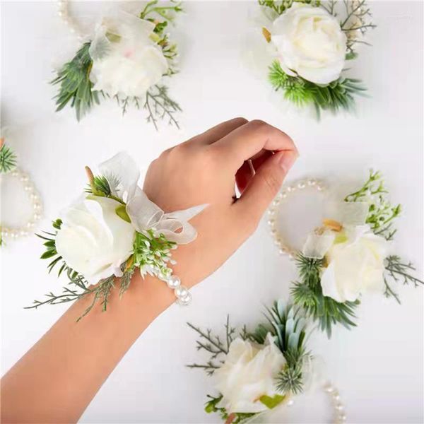 Bracelets de charme poignet de demoiselle d'honneur fausse soie rose fleur corsage fleurs artificielles fée pour mariage fiançailles danse décor de fête