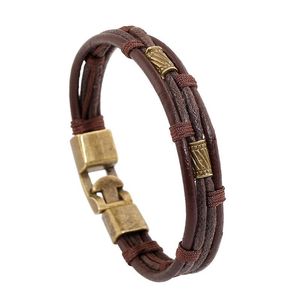 Bracelets de charme Bronze Design fait à la main Punk Vintage femmes corde marron véritable manchette en cuir bracelets Homme hommes bijoux accessoires