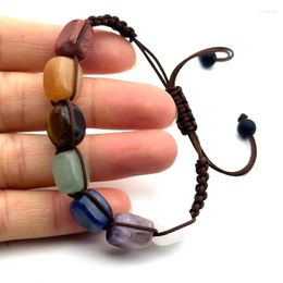 Bracelets de charme Brown Braided Corde 7 Chakra Stone Reiki Healing Natural Gemstone pour les femmes Chaîne de poignet de yoga Girls