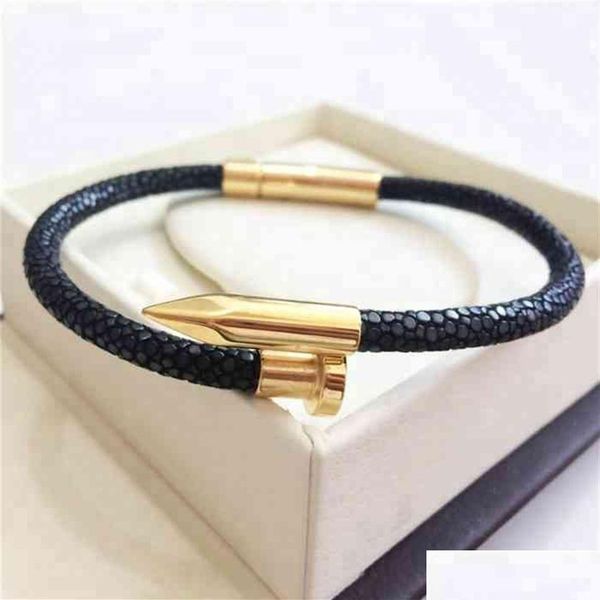 Bracelets de charme Bt luxe véritable cuir Stingray en acier inoxydable bracelet à ongles265J livraison directe bijoux Dh0Fz