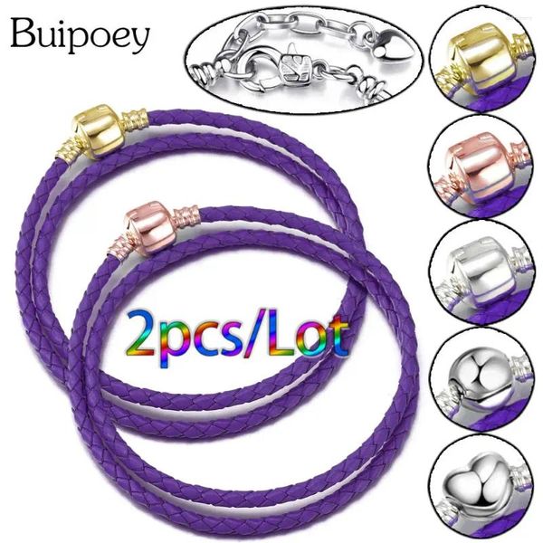 Bracelets de charme Buipoey 2-Pack de haute qualité deux tours en cuir violet pour femmes hommes Fit perles à la main Bracelet cadeau ami