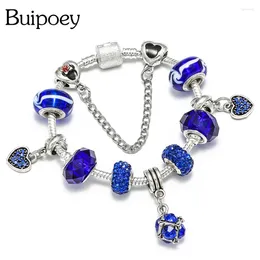 Bracelets de charme Buipoey Blue Crystal Heart perle pour hommes Boy Original Murano Glass Spindrift bracelet bracelet bijoux Gift