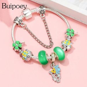 Bracelets de charme Buipoey Cyan Green sous-marin Corail et poisson pour garçons fille bricolage Lucky Berds Silver Color Bangle