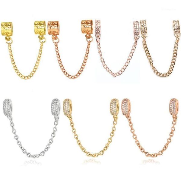 Bracelets de charme Buipoey Mode Rose Gold Daisy Motif Brillant Zircon Chaîne de sécurité Fit 3mm Serpent Perles Bracelet Bracelet Bijoux Cadeau216c