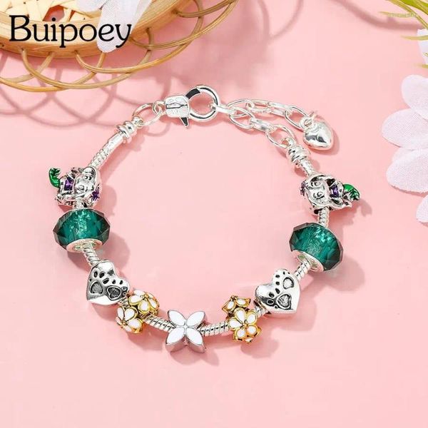 Bracelets de charme bupoey fleurs blanches perle océan princesse pour femmes original cristal vert perle fermère de homard cadeaux