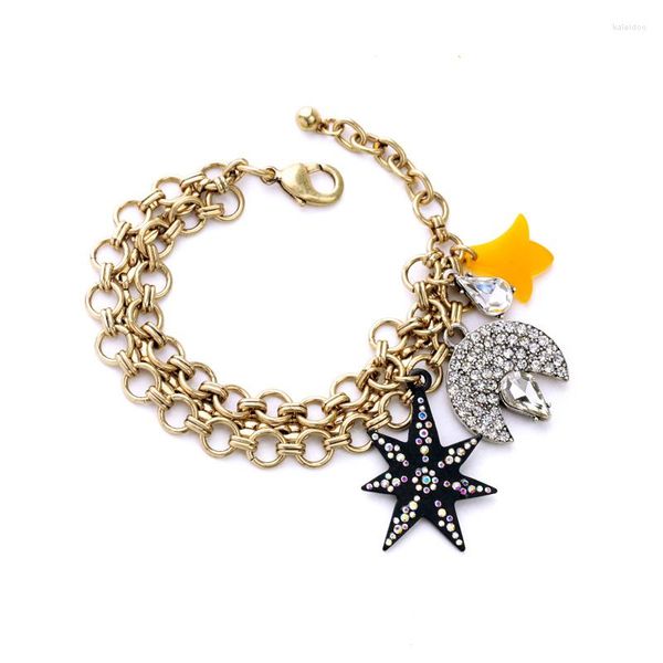 Bracelets porte-bonheur prix de gros exagéré résine lune étoile pendentif Bracelet à la mode couleur or chaîne pour femmes bijoux