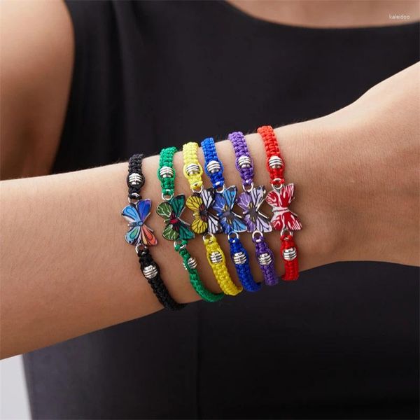 Pulseras de encanto Pulsera de mariposa para mujeres Niños Coreano Colorido Cuerda trenzada Cuerda Amistad Ajustable Fiesta de boda Joyería hecha a mano