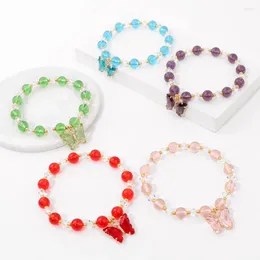 Bracelets de charme Bracelet en cristal papillon Perle de verre Couleur Or Spacer Reki Stretch Bracelet Cadeau pour les filles