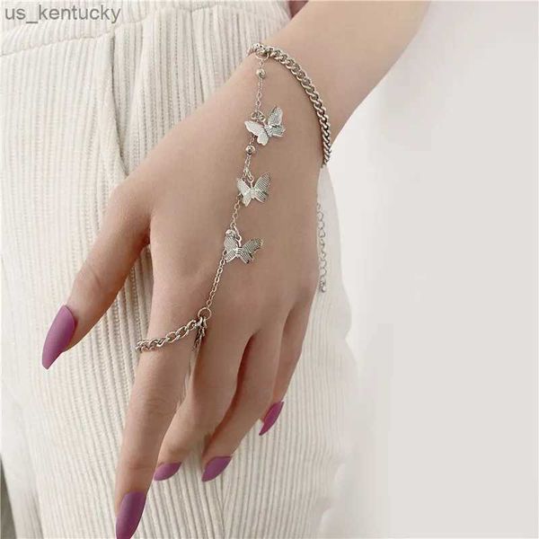 Bracelets de charme Bracelet esclave papillon dames une pièce couleur or chaîne bague de doigt Bracelet femmes filles été plage bijoux R231107