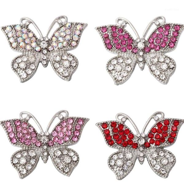 Pulseras con dijes Mariposa Broches Joyería Rhinestone Metal 18 mm Botones a presión Ajuste Pulsera de plata de cuero Brazalete intercambiable