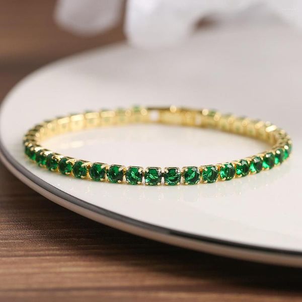 Bracelets porte-bonheur ACHETER 2023 Tendance Or / Argent Couleur Vert Cristal CZ Zircon Chaîne Bracelet Pour Femmes Élégantes Bijoux De Mariage Accessoires