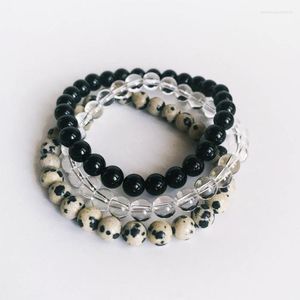 Bracelets porte-bonheur Bracelet esprit apaisant unisexe noir Onyx cristal Q-uartz ensemble dalmatien perles Mala bijoux de guérison perlés