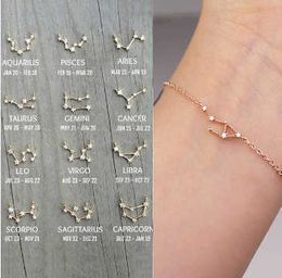 Bedelarmbanden kartonnen ster Zodiac Sign 12 Constellation Bracelet Crystal Charm Gold Color Chain armband voor vrouwen verjaardag sieraden geschenken Z0426