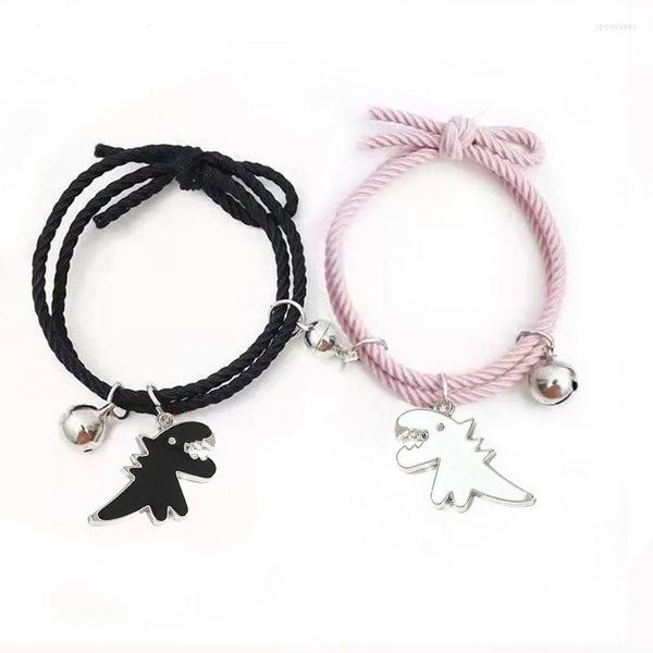 Bracelets de charme Cartoon Couple magnétique avec mignon pendentif dinosaure Mutuellement attrayant Cadeaux de corde d'amitié pour le cadeau des femmes