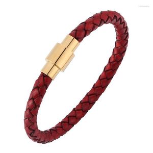Bracelets porte-bonheur bijoux décontractés pour femmes hommes Bracelet à la mode rouge tressé en cuir Bracelet Couple acier fermoir magnétique bracelets SP0251R