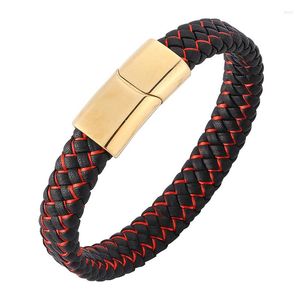 Bracelets de charme Bijoux décontractés hommes cuir noir mélangé corde de nylon rouge bracelet tressé bracelet en acier doré fermoir magnétique bracelet punk SP0222