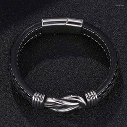 Bracelets de charme Casual Bijoux Hommes Bracelet En Cuir Noir Enroulement Irrégulier Graphique En Acier Inoxydable Aimant Fermoir Mâle Bracelet Homme Cadeaux