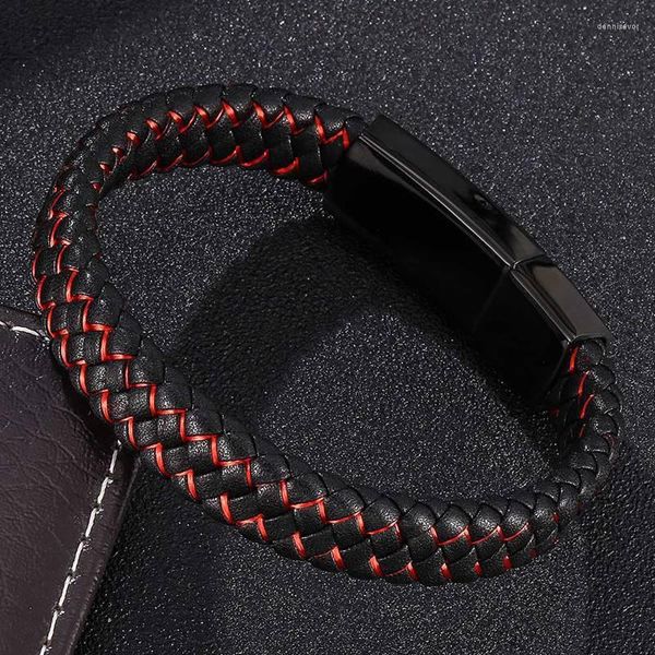 Charme Bracelets Casual Hommes Bijoux En Cuir Noir Corde En Nylon Rouge Mixte Tressé Mâle Bracelet En Acier Inoxydable Fermoir Homme Bracelete Cadeau SP0047