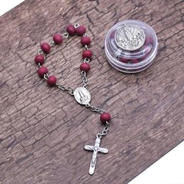Bracelets porte-bonheur catholique classique perles en bois chapelet parfum croix Bracelet béni avec boîte de bijoux de la vierge marie