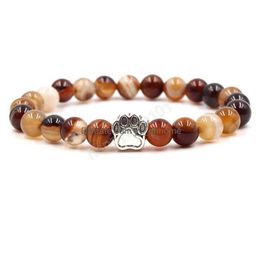 Pulseras con dijes Chakras Raya Ágata Piedra Con cuentas Hebras Pulsera Perro Pata Garra Pulseras Energía curativa Yoga para hombres Mujeres Joyería DHDFH