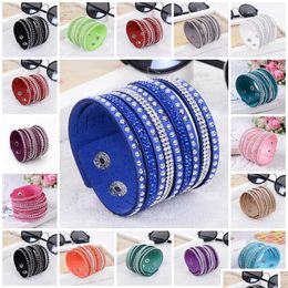 Bedelarmbanden Bedelarmband voor dames Glanzend Mtilayer Leer Strass Kristal Knopen Wit/Zwart Drop Delivery Sieraden Armbanden Dhoqd